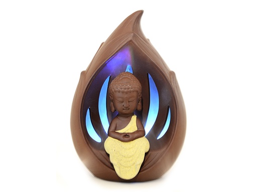 Cascada de humo Cerámica - Lluvia de Niño Buda con LED (17 cm)