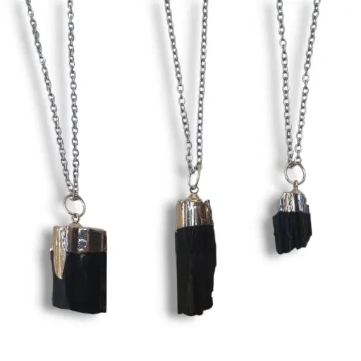 [IMP-106] Dije mediano Turmalina con baño plateado (+ cadena)