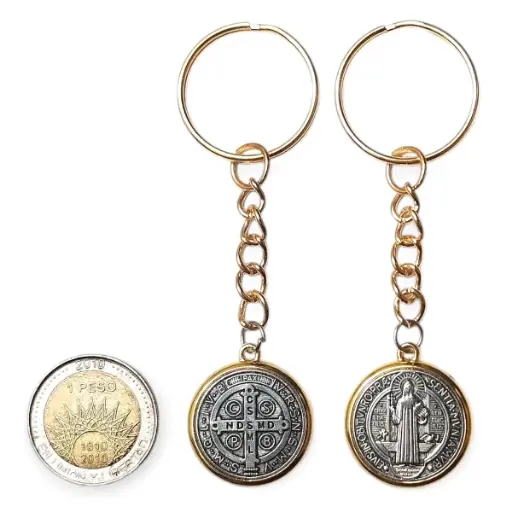 [ONC-060] PROMO X10 - Llavero Medalla San Benito Borde Dorado (Mediano) (2x8cm)