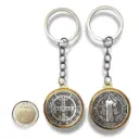 PROMO X12 - Llavero Medalla San Benito Borde Dorado (Grande) (3,5x10cm)
