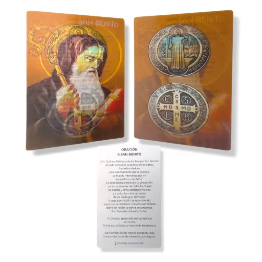Promo x10 - Estampita Holográfica - San Benito (8cm)