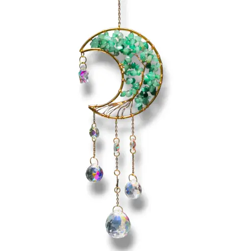 [IMP-248] Colgante de Cristales - Luna con Árbol Cuarzo Verde (49x10cm) 