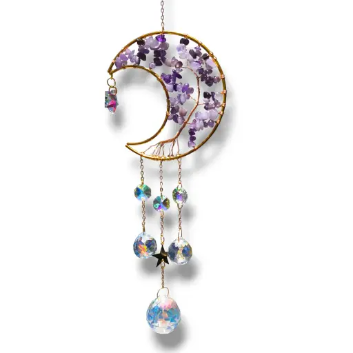 Colgante de Cristales - Luna con Árbol Amatista (49x10cm) 
