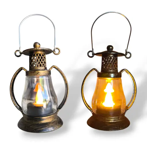 Vela Decorativa - Farol Vintage con Llama tiritante 11x6cm (Pilas incluídas)