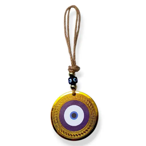 Colgante con soga - Ojo turco con borde dorado (22x8cm)