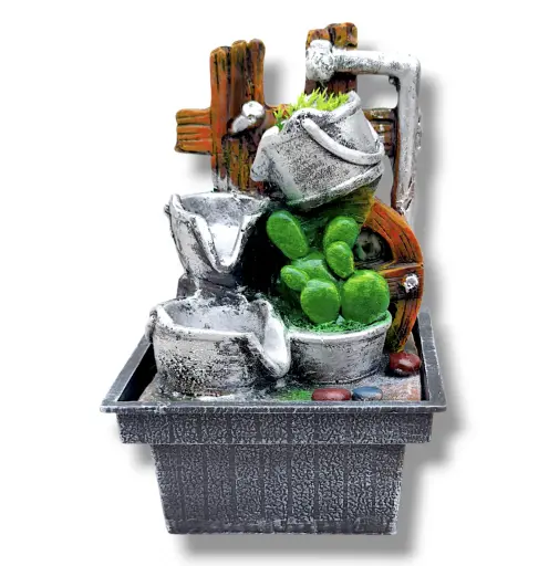 [MT-642] Fuente de Agua - Ollitas con Cactus (20x13cm)