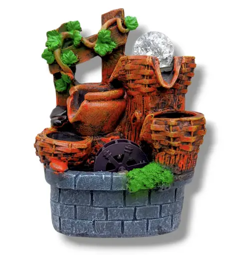 [MT-182] Fuente de Agua - Paisaje con molino y esfera (20x12cm)